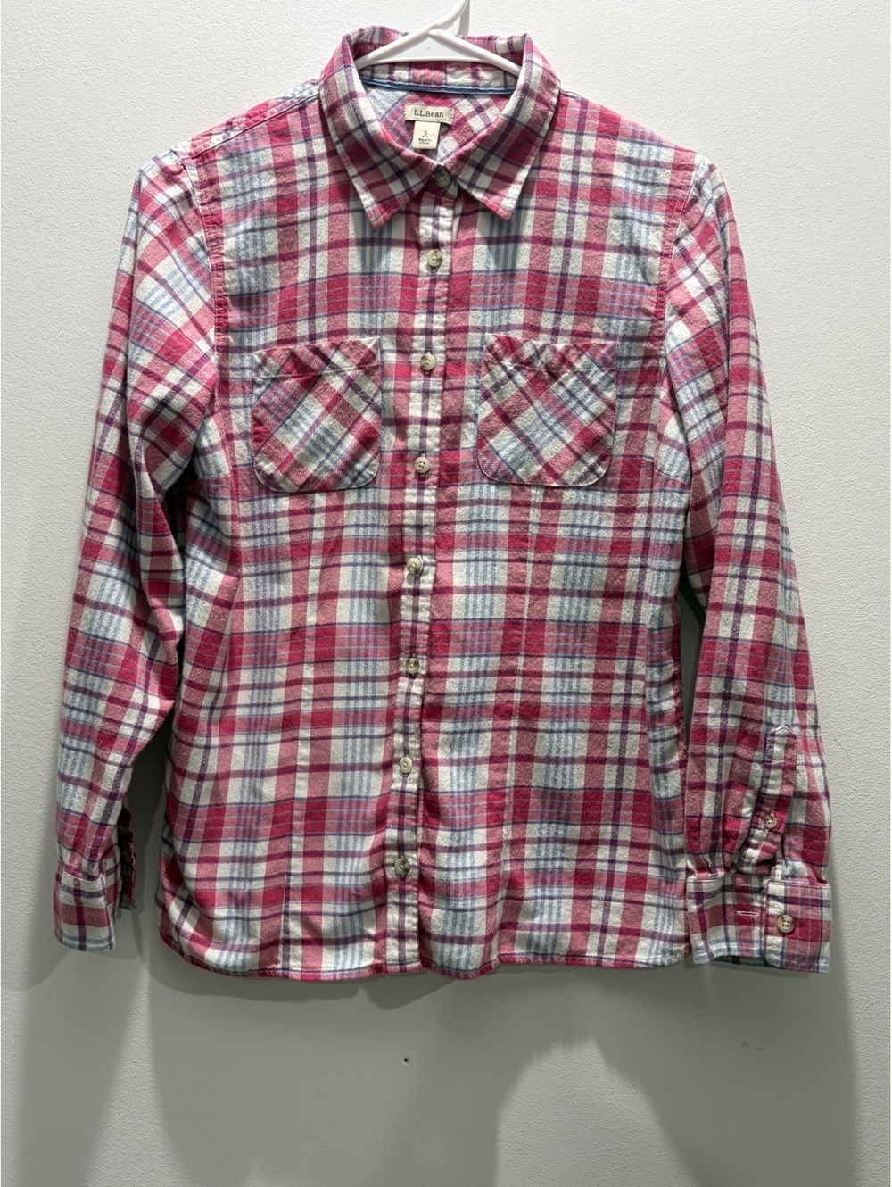 L.L. Bean Women's Pink & Purple Plaid Button Down Shirt, 100% Cotton, Size S